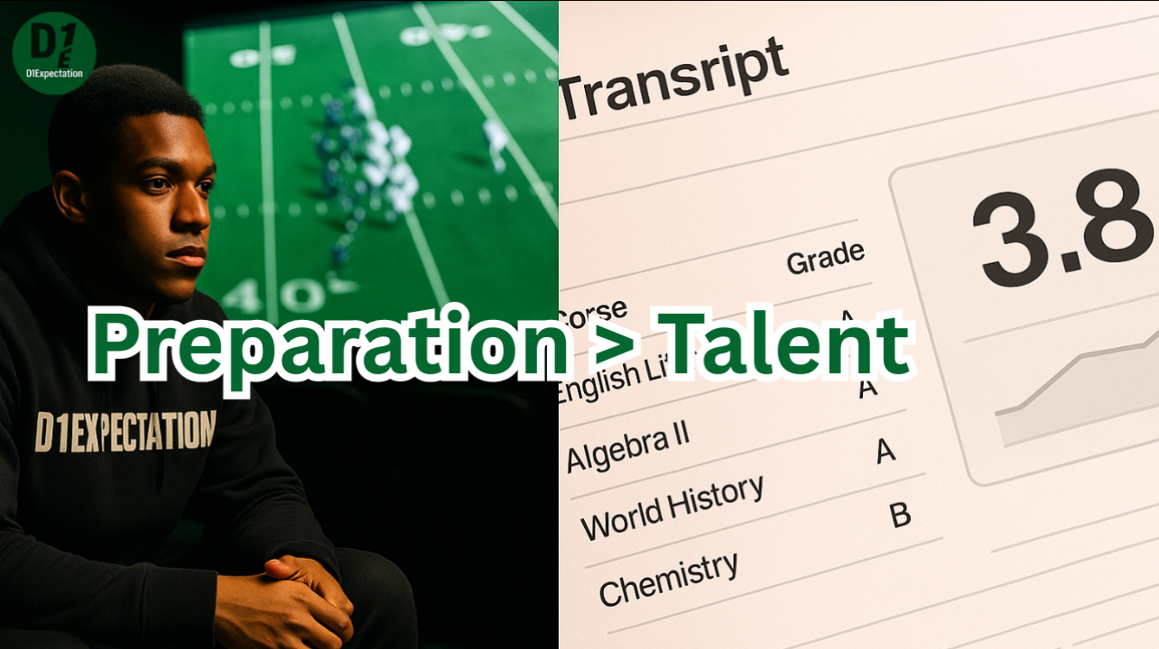 Preparation > Talent thumbnail – athlete in film room and transcript